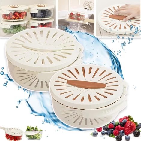 Égouttoir 2-en-1 avec couvercle et passoire, panier à baies pliable, multifonction (1 marron + 1 blanc). (1/5)