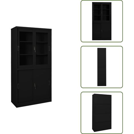 Armadio in acciaio - vidaXL Armadio per Ufficio Anta Scorrevole Nero 90x40x180 cm Acciaio - Armadio in vetro temperato