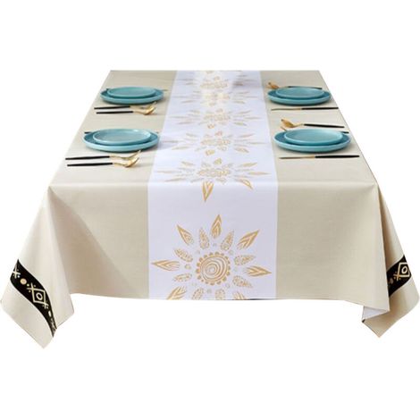 Nappe de table imperméable en PVC – Kaki clair – Dimensions 140 × 180 cm – Anti-graisse et anti-taches (1/5)