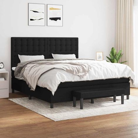 Cama box spring con colchón tela negro 160x200 cm (1/5)