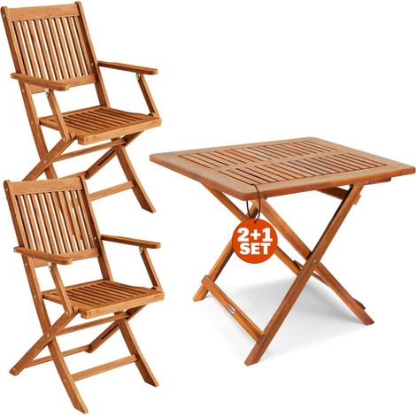 CASARIA® 3 Piece Balcony Furniture Set for 2 Persons  Weatherproof FSC®-certified Acacia Wood  2x Foldable Chairs 160kg Capacity  1x Folding Table  Garden Patio  Brown  70x70cm (de) (1/5)