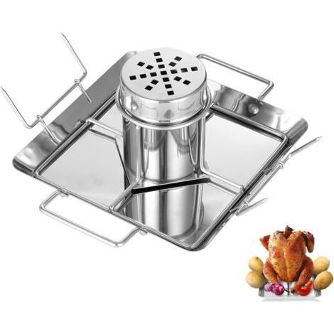 Rôtissoire à poulet - Grille à poulet en acier inoxydable - Grill à poulet en forme de canette de bière - Accessoires pour barbecue en extérieur et au four - Accessoire de barbecue avec 4 brochettes (1/3)