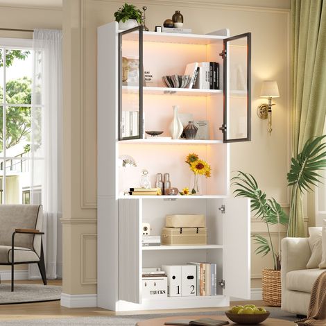 Tkopy - Vitrine équipée d'un éclairage LED, Vitrine en verre, Vitrine d'exposition, Vitrine sur pied, buffet haut Vitrine, Vitrine multifonctionnelle, pour salon, cuisine, 80 × 35 × 200 cm, blanc (1/5)