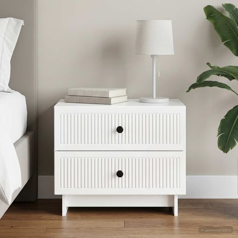 Table de chevet 2 tiroirs en bois d'ingénierie blanc brillant 62 x 34,5 x 47,5 cm - PANGIVO (1/5)