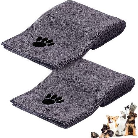 Hundebadetuch, 2-teiliges Haustierhandtuch-Set, Mikrofaser-Hundebadetuch 100 x 50 cm, schnelltrocknend, saugfähig (Grau) (1/5)