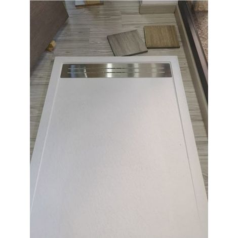 Piatto Doccia Slim Bianco Effetto Pietra Angolare Piletta Ribassata Pavimento - Dimensione Piatto 70x100 (1/4)