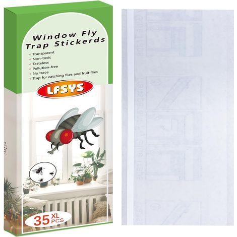 Fly Trap Pack for Windows - Transparent Paper Adhesive Strips for Windows - Fly Trap - for Home - Waterproof - for Indoor and Outdoor Use (Pack of 35 XL) (1/5)