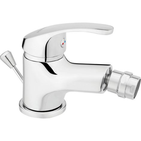 Rubinetto bidet base, con tappo automatico, in plastica e cromo. (1/4)