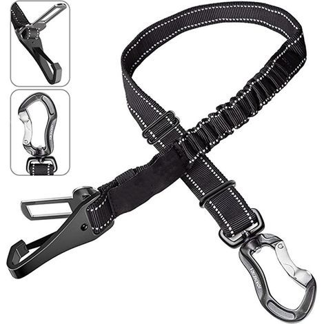 Ceinture de sécurité/harnais pour chien en voiture, noir, 2,5 x 90 cm (1/5)