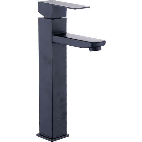 Robinet noir bec haut mitigeur lavabo haut monotrou robinet de lavabo avec mitigeur cuivre mitigeur eau chaude et froide salle de bain (1/5)