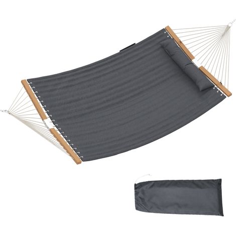 Hamac suspendu 325 cm avec oreiller extra-long, tissu matelassé, poche pour magazines, intérieur et extérieur, gris