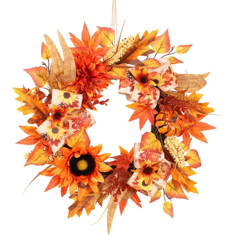 Couronne De Porte - Couronne Automnale En Feuilles Séchées - Décoration Murale Extérieure Intérieure Fenêtre - Pour Thanksgiving Et Saison D'automne - 1 Pièce (1/5)