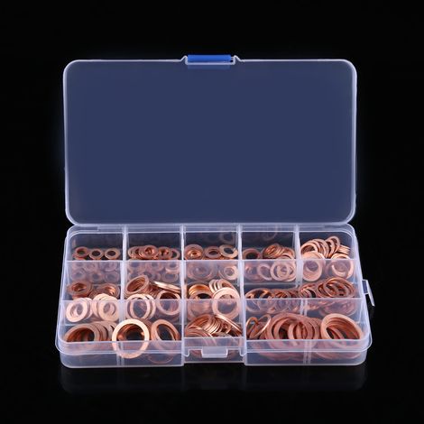 Rondelles plates en cuivre, 280 pièces, 12 tailles, boîte de rangement, pour vis, boulons et fixations (1/5)