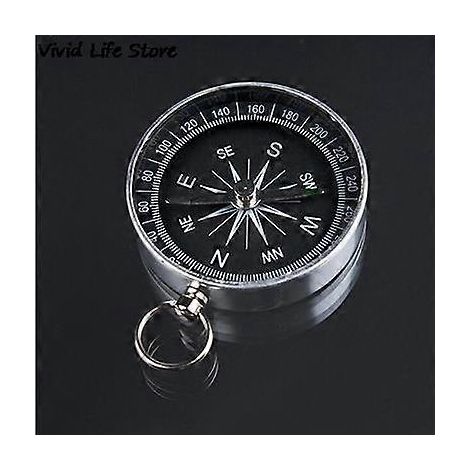 Mini boussole de voyage, randonnée, camping et navigation avec porte-clés, 44 mm, en aluminium argenté, de poche (1/3)