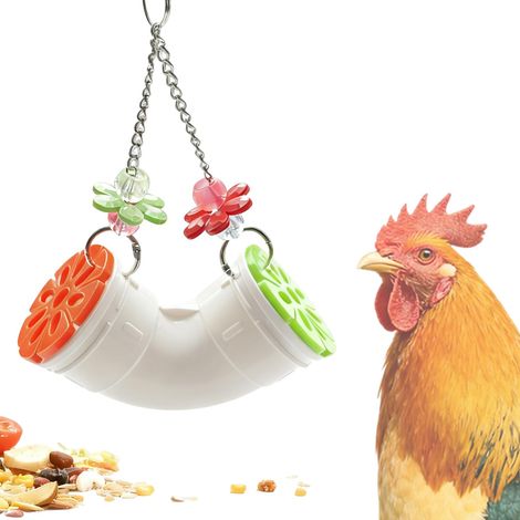 Jouet d’enrichissement pour poulailler, distributeur de friandises tubulaire suspendu à libération lente, accessoire de jeu de recherche de nourriture pour poules, canards, perroquets, hamsters, lapin (1/5)
