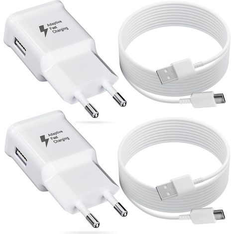 Chargeur Rapide Secteur USB Type C pour Samsung Galaxy A15 A14 A13 A04s A71 A55 A35 A34 A33 A25 A23 A50 S10 S10e S9 S8 S20 S21 M54 M34, Chargeur pour Samsung Charge Rapide avec Câble 2M (2 Pack) (1/5)