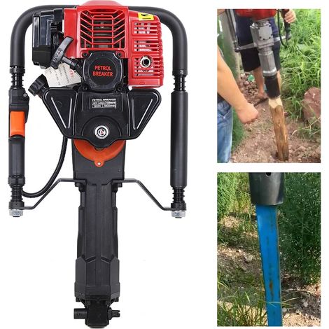 Enfonceuse de pieux, 52 cm³, 2 temps, à essence, pour poteaux en T, moteur à essence pour clôtures de jardin et travaux agricoles, pieutage, creusement de tranchées, concassage de roches et pilonnage