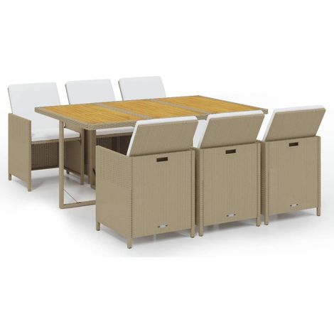 Maison Exclusive - Set da Pranzo da Giardino 7 pz con Cuscini in Polyrattan Beige