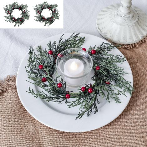 Guirlande De Noël - Anneau Pour Bougie En Plastique - Décoration De Table Et De Bouteille De Vin - 2 Pièces - Vert - 20 Cm (1/5)