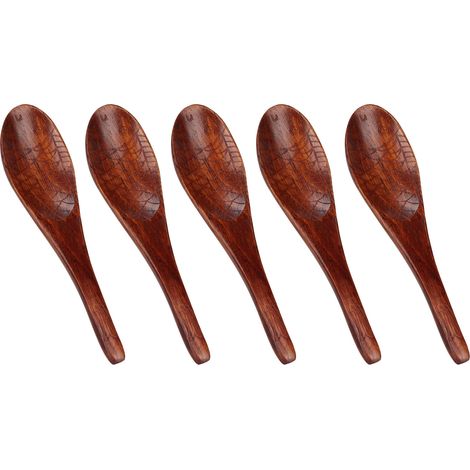 Cuillère en bois sculptée main forme poisson, lot de 5, noyer ancien verni, ustensile mélangeur cuisine adulte, coloris peinture vintage (1/5)