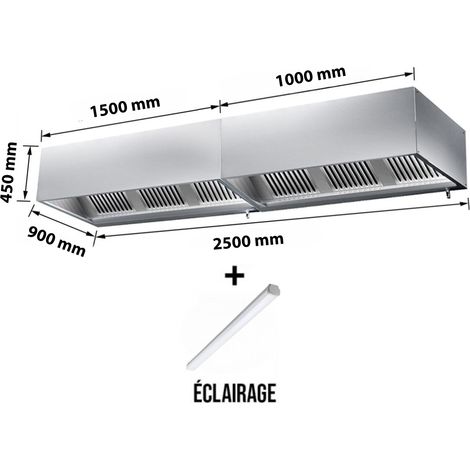Hotte caisson sans moteur 2500x900x450 mm avec éclairage, filtre et robinet de vidange PREMIUM - GOLDINOX (1/4)
