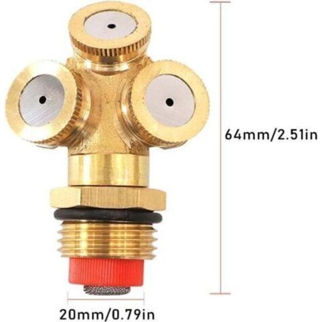 Ugello nebulizzatore in ottone a 2 pezzi, ugello a 3 fori, per irrigazione di prati, giardini e terreni agricoli. (1/3)