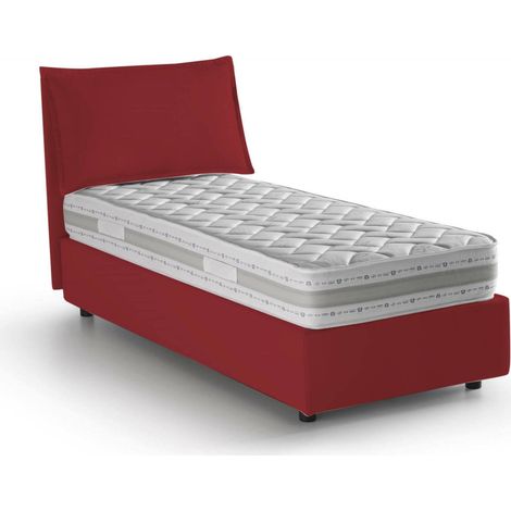 Talamo Italia Letto singolo Evelyn, Letto contenitore con rivestimento in tessuto, 100% Made in Italy, Apertura frontale, con materasso Cm 90x200 incluso, Rosso, con imballo rinforzato