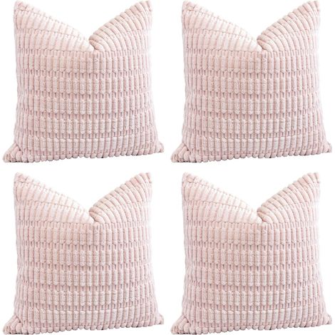 Lot de 4 housses de coussin décoratives en velours côtelé doux pour canapé, chambre à coucher, salon - Rose - 45 x 45 cm (1/5)