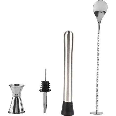 4pcs/ Set Durable Stainless Steel Drinking Cocktail Mixing Tool Set in Home Bar Party(B)