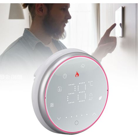 Kabelloser Smart-Thermostat, Hausautomatisierungsthermostat, programmierbarer Temperaturregler, AC95240V Elektroheizung, runder Sockel, weiß. (1/5)