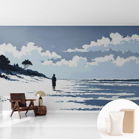 Papier peint intissé décoratif pour salon chambre et cuisine Facile à poser avec colle Silence de la plage 416x254 cm (1/5)