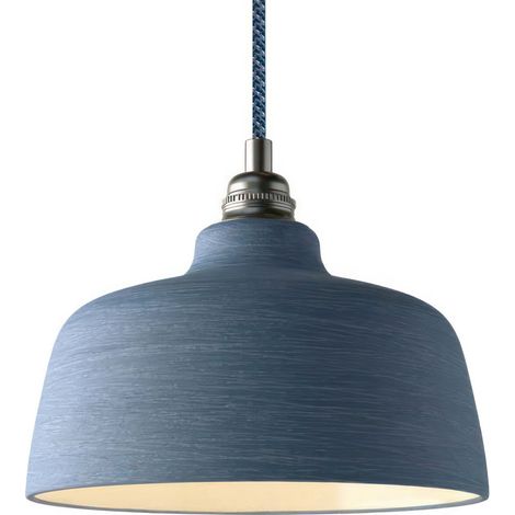 creative cables - Lampada a sospensione Made in Italy completa di cavo tessile, paralume Coppa in ceramica e finiture in metallo
