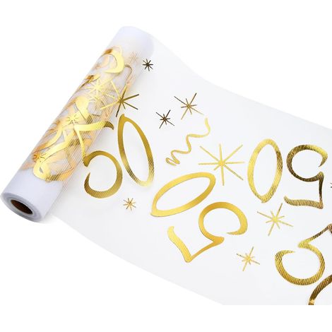 Chemin de table - 50 ans - Or métallique - 28 x 1000 cm - Décoration anniversaire jubilé mariage - 1 pièce