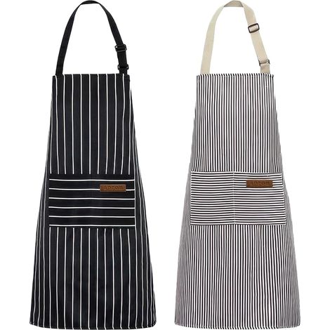 Delantal de cocina unisex ajustable, a rayas blancas y negras, juego de 2 (1/5)