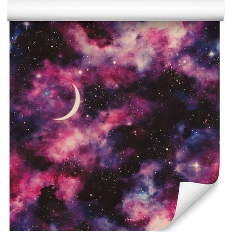 Papel pintado Galaxia en acuarela, color burdeos, morado y ciruela, 50x1000 cm. (1/5)