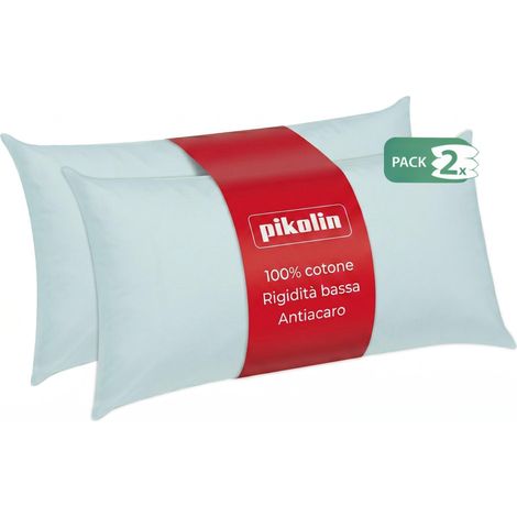 PIKOLIN Set 2 Cuscini Letto Matrimoniale in Fibra Ipoallergenica - Guanciale Letto con Fodera in Cotone Traspirante e Lavabile con Trattamento Antiacaro - Bassa Rigidità - 60 x 40 cm (1/5)