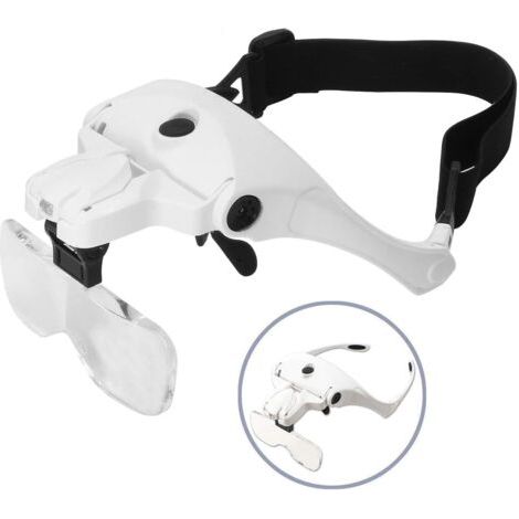 Lente d'ingrandimento con luce per lavori di precisione, visiera ingranditrice ricaricabile da indossare sulla testa con 2 LED (1/4)
