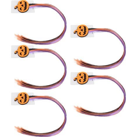 Lot de 5 extensions de cheveux colorées, accessoires décoratifs et élégants pour Halloween, pour enfant, fille et femme, motif citrouille. (1/5)