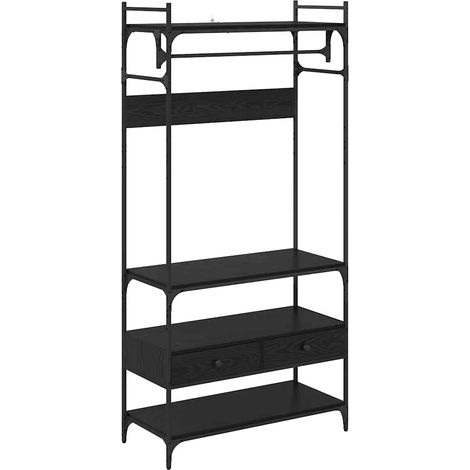 Grande armadio con cassetto e ripiano 89 x 39 x 184 cm in legno multistrato rovere nero 020052879