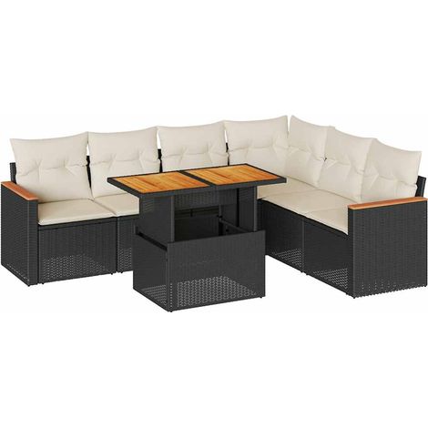 Maison Exclusive - Set Divani da Giardino con Cuscini 7pz Nero Polyrattan Acacia (1/5)