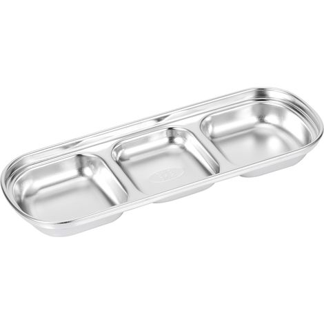Plat à condiments en acier inoxydable, vaisselle ménagère, plat à vinaigre, plat à sauce soja, plat à assaisonnements, plat à légumes, assiette à apéritif, plat à sauce, réduction 82051 à trois compar (1/5)