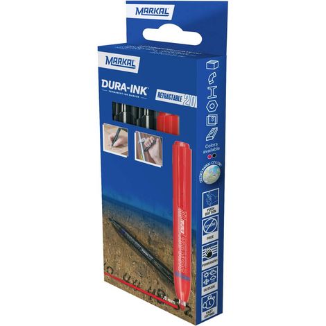 Markal DURA-INK RETRACTABLE 22252 Marcatore indelebile Rosso, Nero resistente all'acqua: Sì