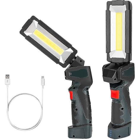 Lampe de travail LED de poche, portable, rechargeable par USB, avec base magnétique, 5 modes d'éclairage, lanterne ultra-lumineuse pour ateliers de bricolage (2 pièces) (1/5)