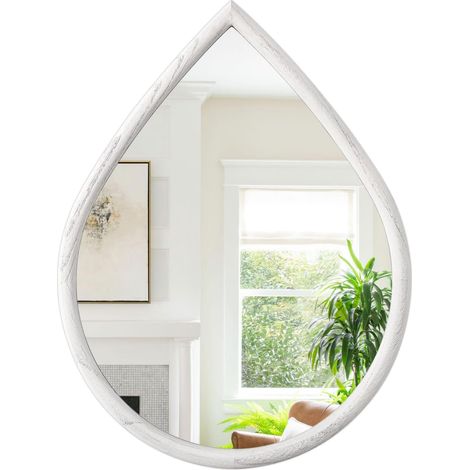 Miroir Mural Blanc avec Cadre en Bois Rustique - Miroir irrégulier à Suspendre pour Chambre à Coucher, Salle de Bain - Décoration Murale - 50 x 40 cm (1/5)