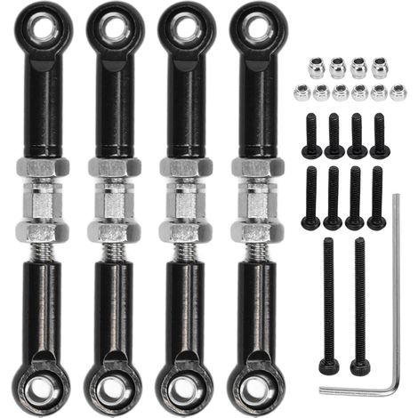 4pcs Liaison de Direction Réglable en Alliage d'Aluminium pour FMS 1/24 FCX24 Voiture RC, Tirant de Servo Haute Précision, Tige de Direction Noire (1/5)