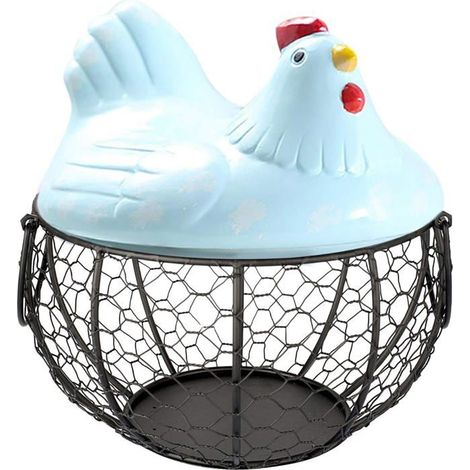 BelleRise - Panier de rangement en céramique avec couvercle pour œufs de poules, fruits et en-cas. (1/5)