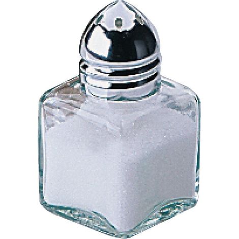 Lot de 12 Salière, Verre transparent, Couvercle chromé, Compact 50x30x30mm, Pour restaurant et hôtel
