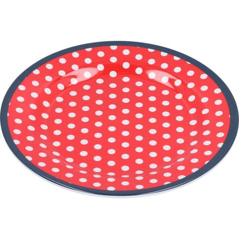 Assiette plate décorative réutilisable de 23 cm en imitation porcelaine, légère et idéale pour les gâteaux et les fruits (Red Dot). (1/5)