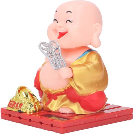 Décoration de moine avec statuette de Bouddha à main tremblante automatique alimentée à énergie solaire, pour la maison ou la voiture, couleur or. (1/5)