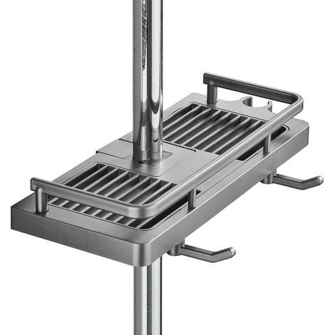 Shower Shelf No Drilling Shower Caddy for Pole with Shower Head Holder, Bathroom Storage Shelf for Shampoo Soap, and 2 Hooks for 21-25mm Shower Rod (Grey) (1/5)
